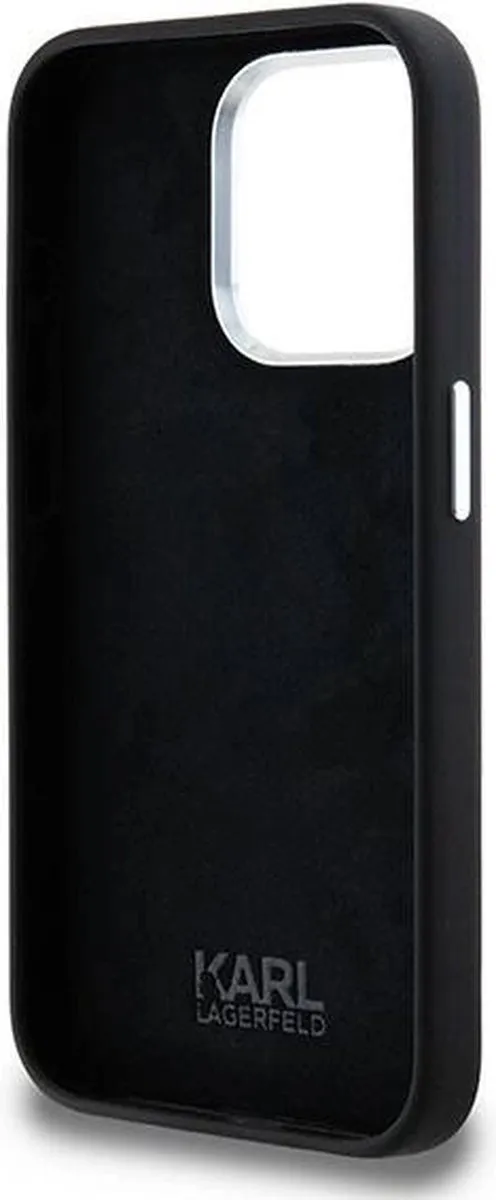 Karl Lagerfeld Siliconen Metal Script Logo Hoesje iPhone 15 Pro - Zwart