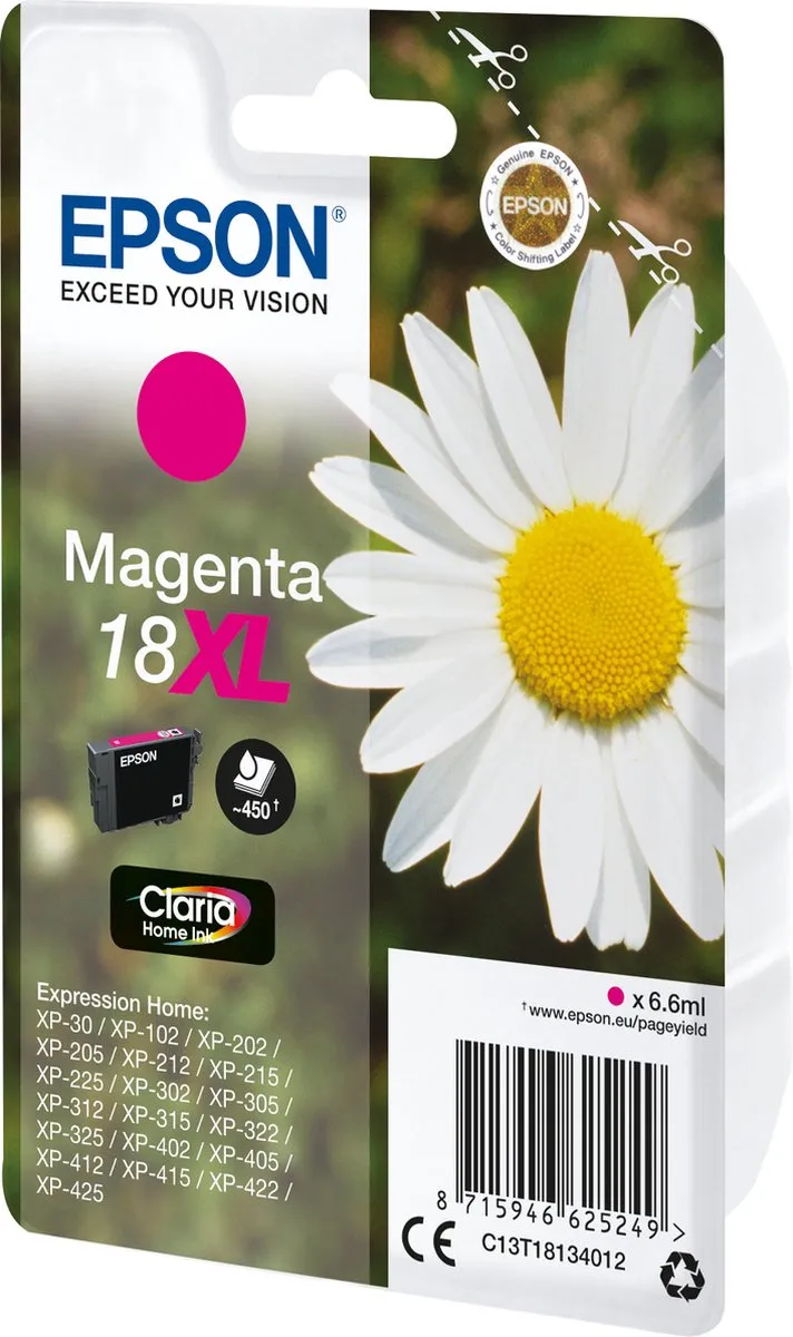 Epson 18XL Magenta Inktcartridge C13T18134010 - 450 Pagina's