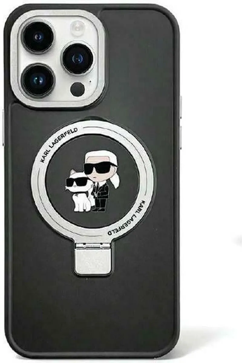 Karl Lagerfeld Ring Stand Karl & Choupette iPhone 15/14 Plus Hoes - Zwart