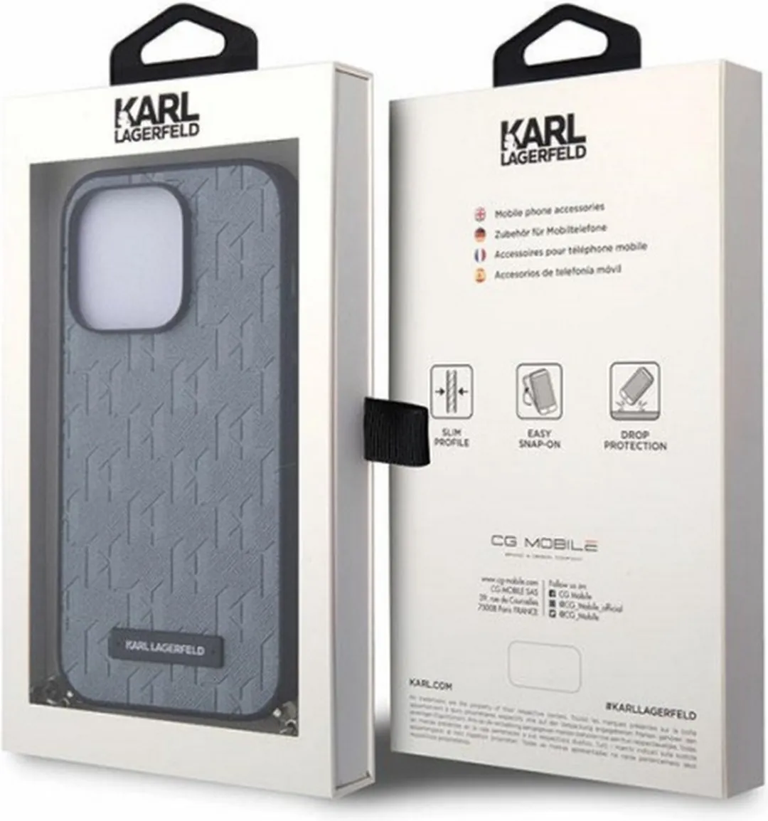 Karl Lagerfeld Saffiano Monogram Hoes iPhone 14 Pro - Grijs