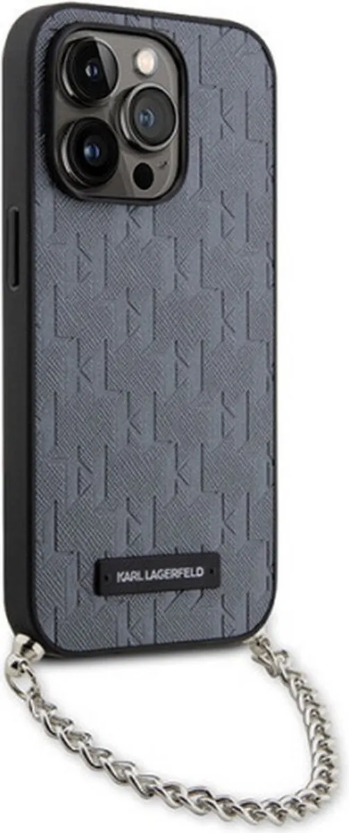 Karl Lagerfeld Saffiano Monogram Hoes iPhone 14 Pro - Grijs