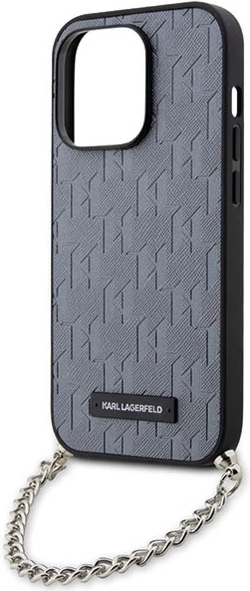 Karl Lagerfeld Saffiano Monogram Hoes iPhone 14 Pro - Grijs