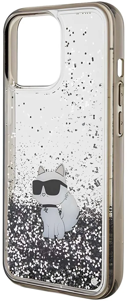 Karl Lagerfeld Choupette Glitter Chic Hoesje iPhone 13 Pro - KLHCP13LLKCNSK - Transparant zwart