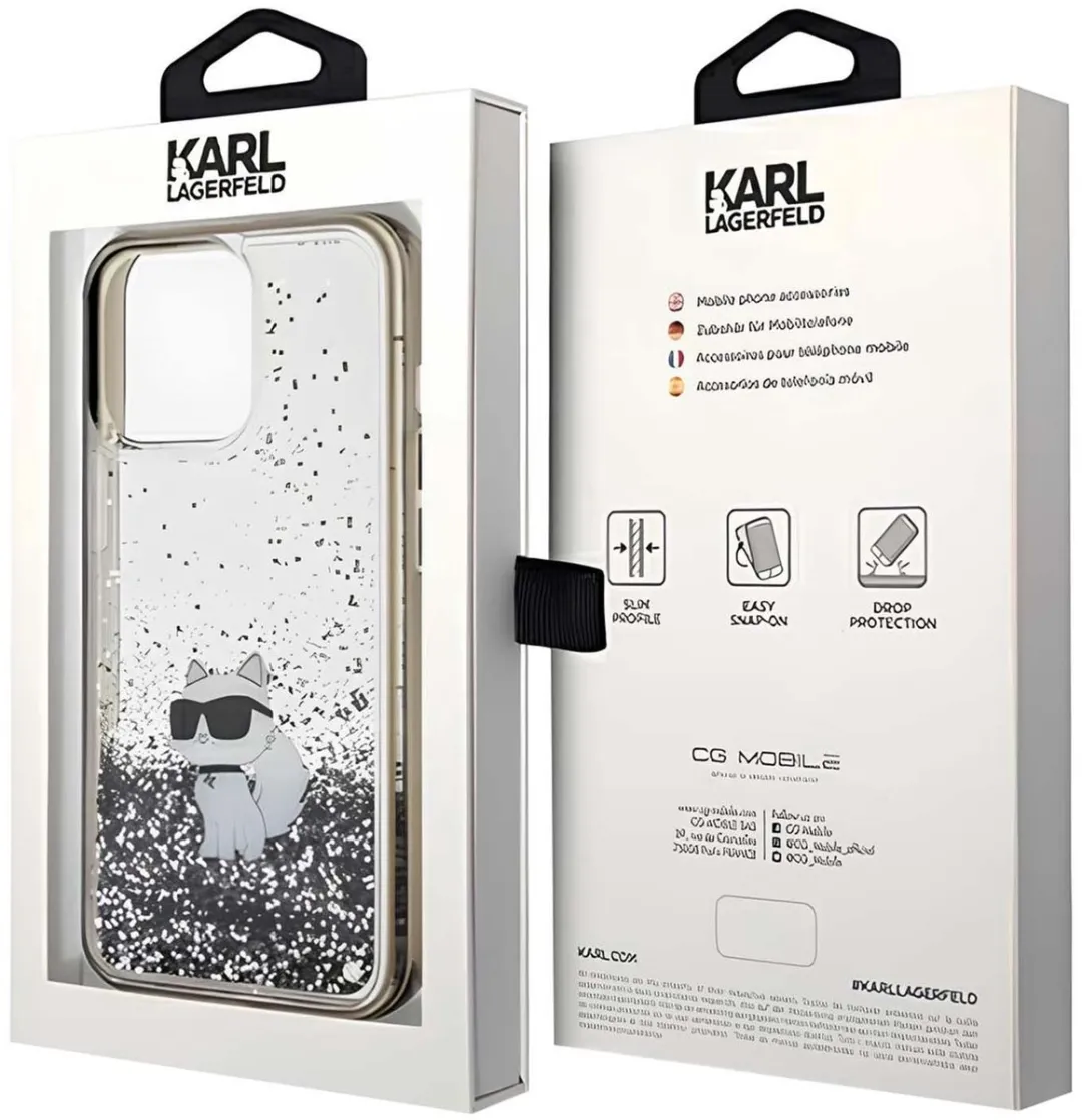 Karl Lagerfeld Choupette Glitter Chic Hoesje iPhone 13 Pro - KLHCP13LLKCNSK - Transparant zwart