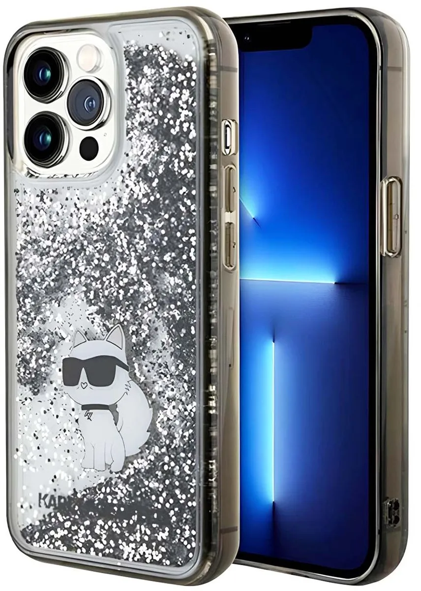 Karl Lagerfeld Choupette Glitter Chic Hoesje iPhone 13 Pro - KLHCP13LLKCNSK - Transparant zwart