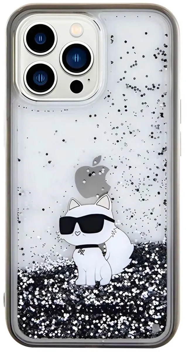 Karl Lagerfeld Choupette Glitter Chic Hoesje iPhone 13 Pro - KLHCP13LLKCNSK - Transparant zwart