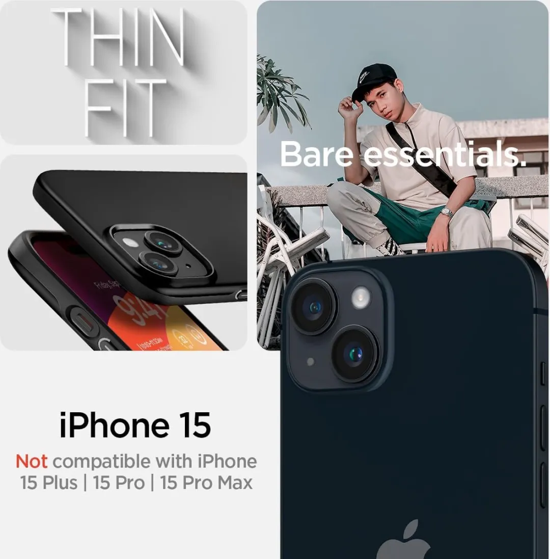 Spigen Apple iPhone 15 Thin Fit Hoesje - Zwart