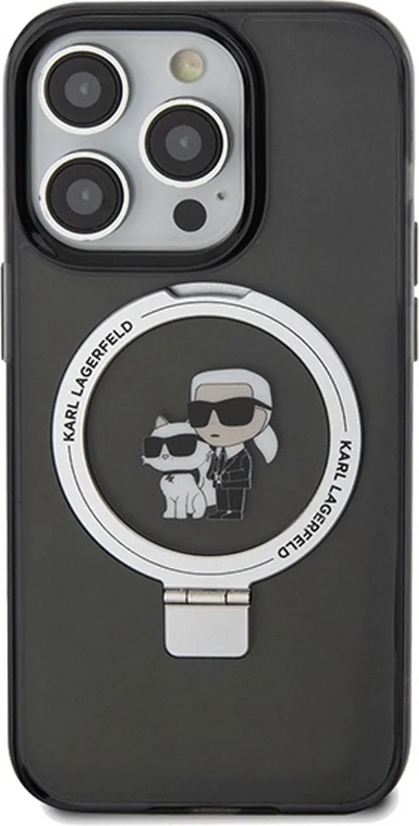 Karl Lagerfeld Karl & Choupette Ring Stand Hard Case Back Cover iPhone 14 Pro - Zwart