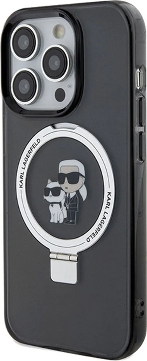 Karl Lagerfeld Karl & Choupette Ring Stand Hard Case Back Cover iPhone 14 Pro - Zwart