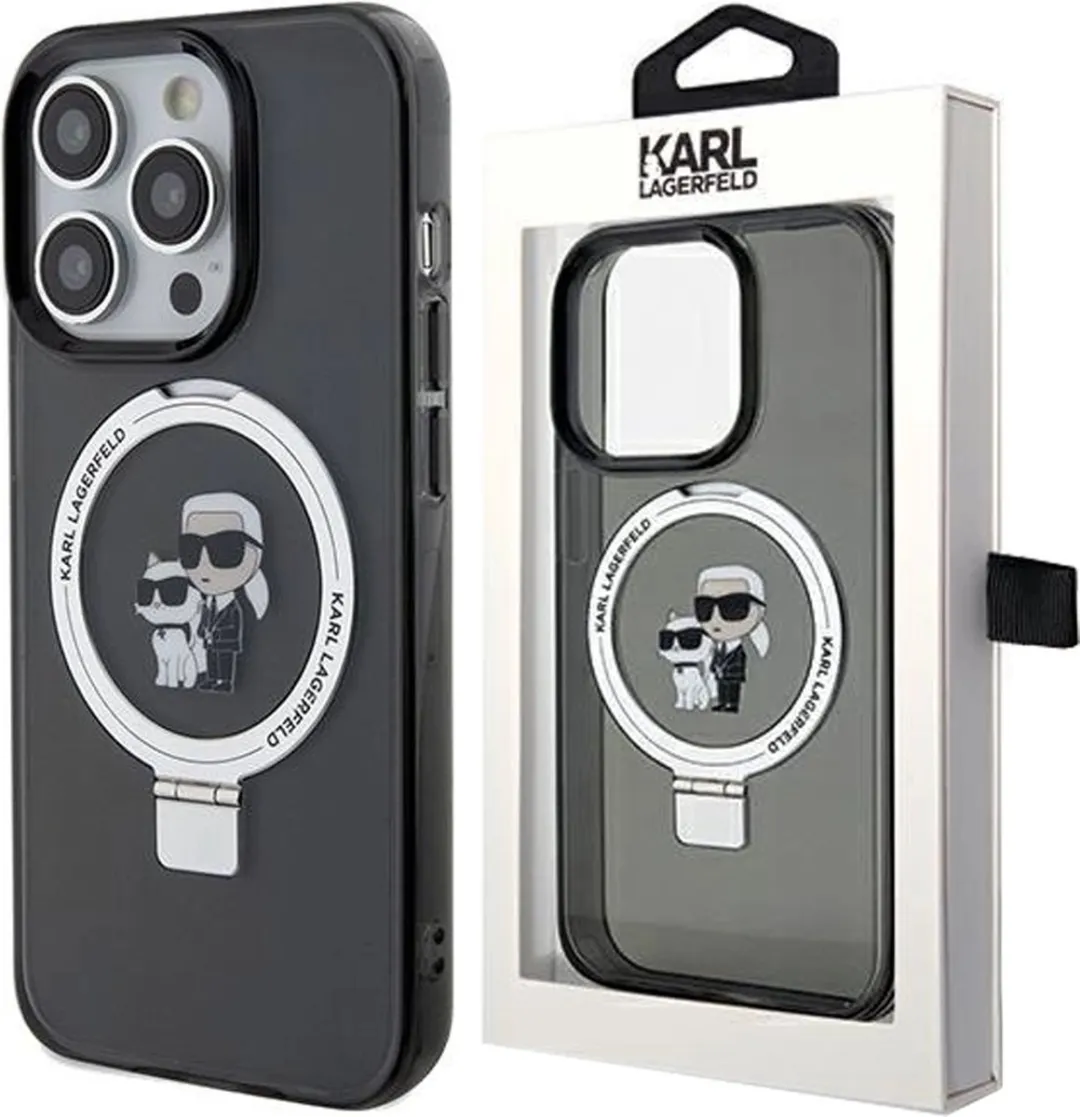 Karl Lagerfeld Karl & Choupette Ring Stand Hard Case Back Cover iPhone 14 Pro - Zwart