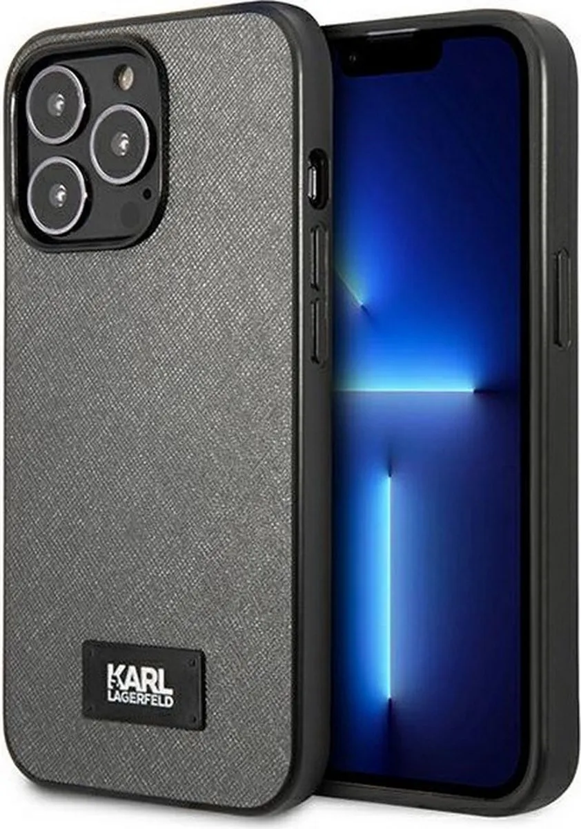 Karl Lagerfeld Saffiano Plaque Back Case - iPhone 13 Pro Max - Grijs
