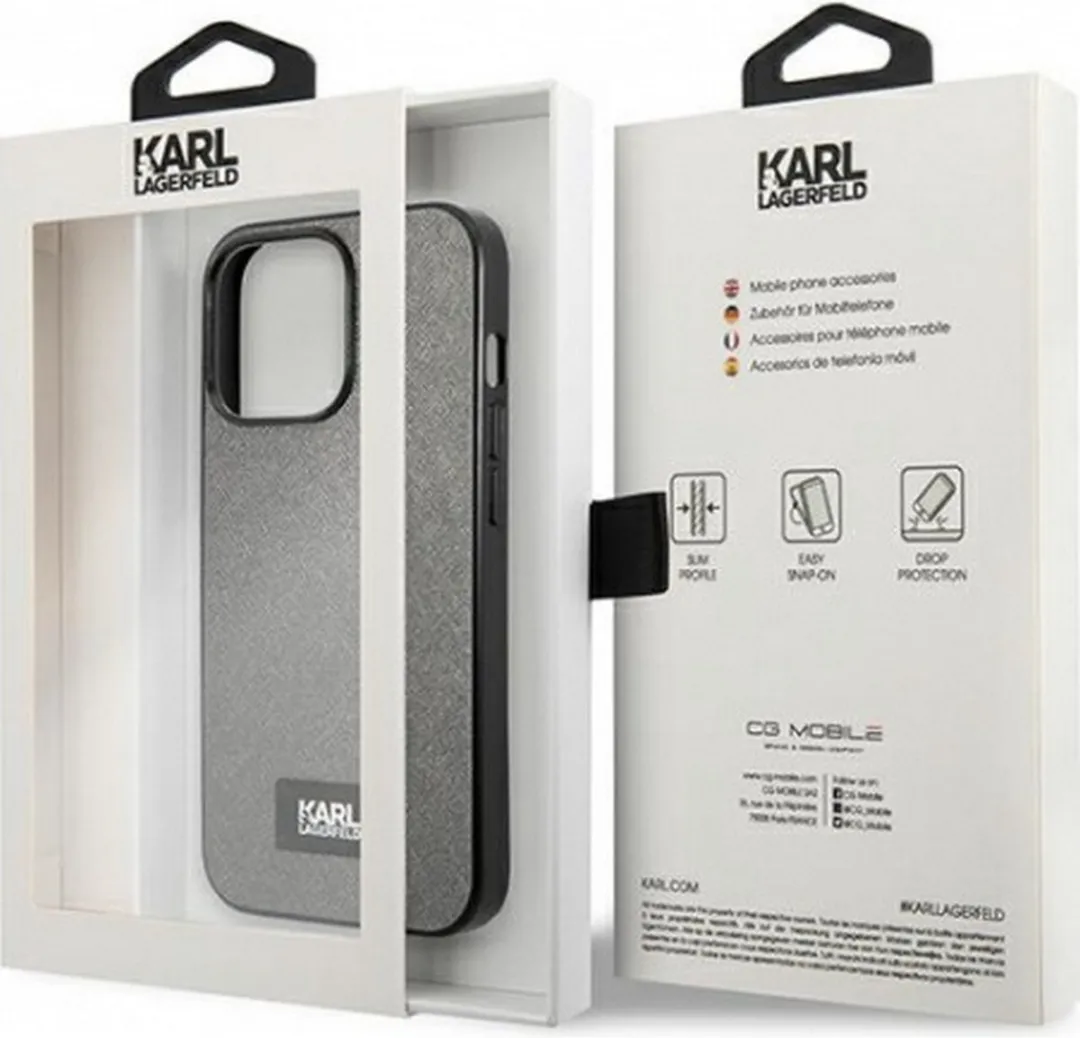 Karl Lagerfeld Saffiano Plaque Back Case - iPhone 13 Pro Max - Grijs