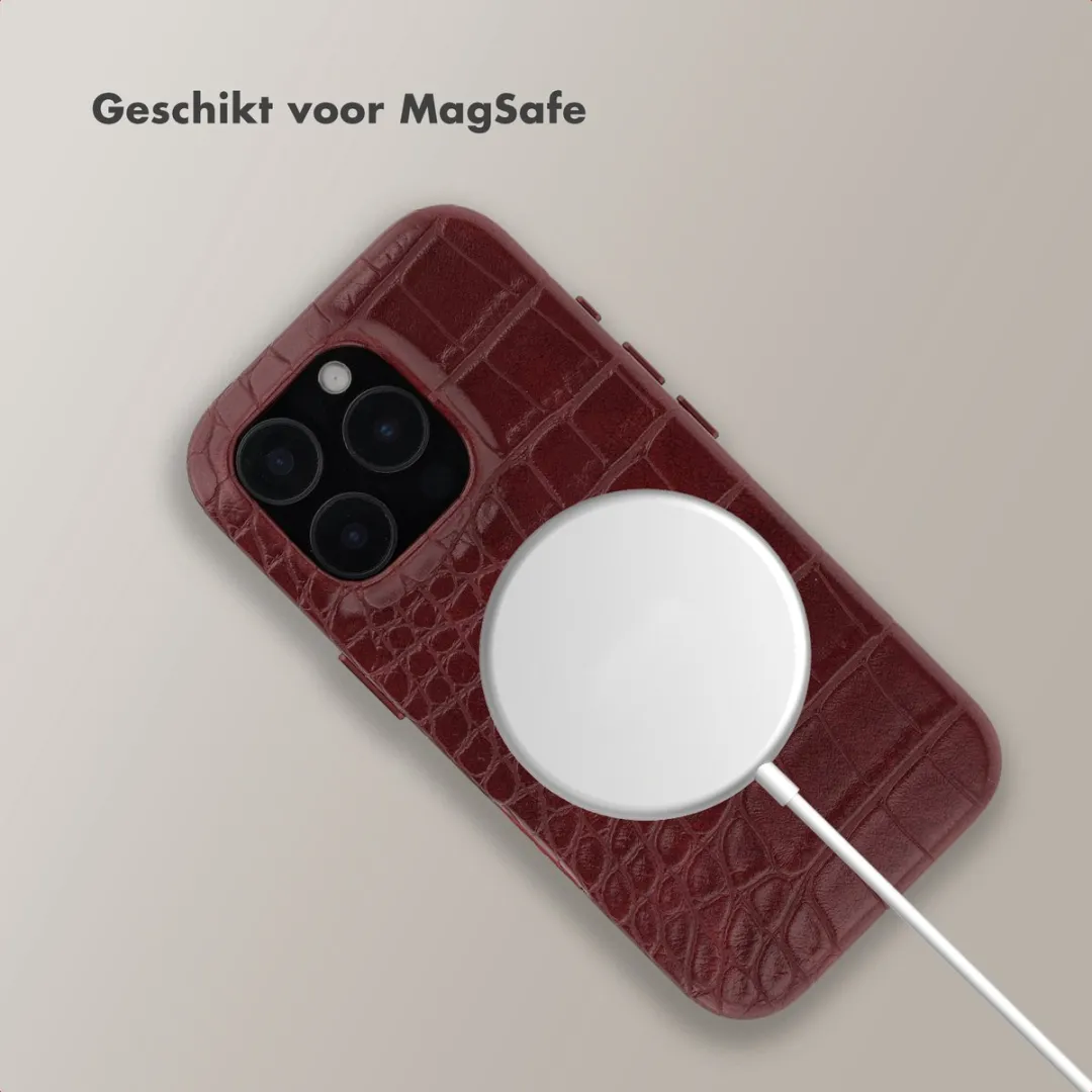 Selencia Hoesje iPhone 16 Pro - Croco Burgundy - MagSafe