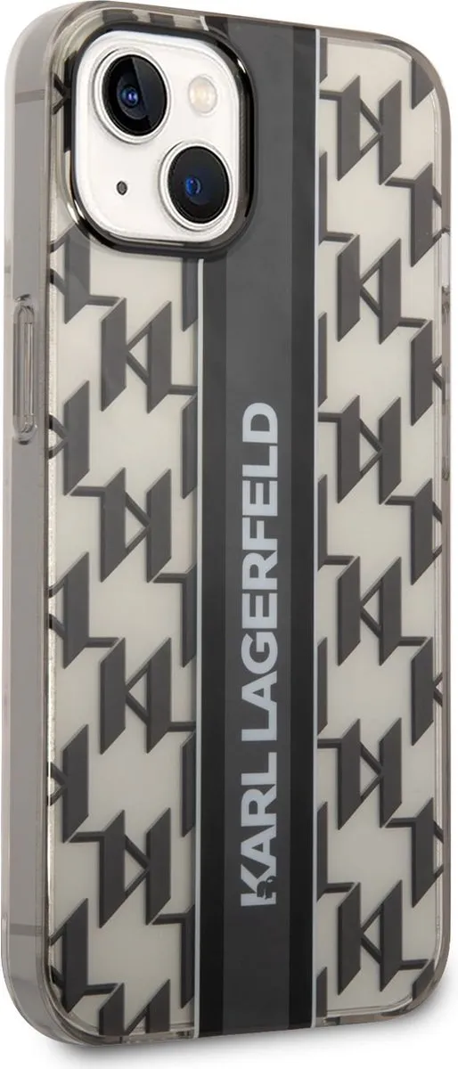 Karl Lagerfeld Monogram Vertical Stripe iPhone 14 Hoes - Zwart