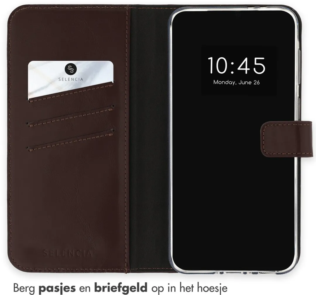 Selencia Hoesje Samsung Galaxy A37 Bookcase - Donkerbruin Leder - 3 Pasjes
