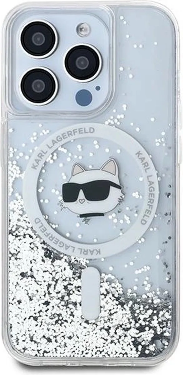 Karl Lagerfeld Choupette Liquid Glitter MagSafe Hoesje - iPhone 14/Pro - Transparant