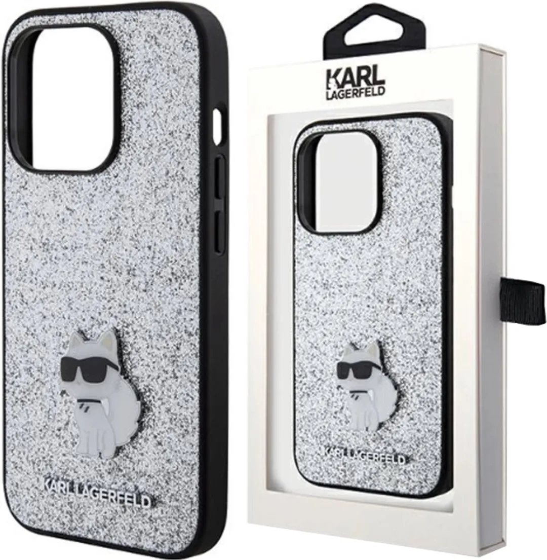Karl Lagerfeld Fixed Glitter Choupette Logo iPhone 15 Pro Max Hoesje