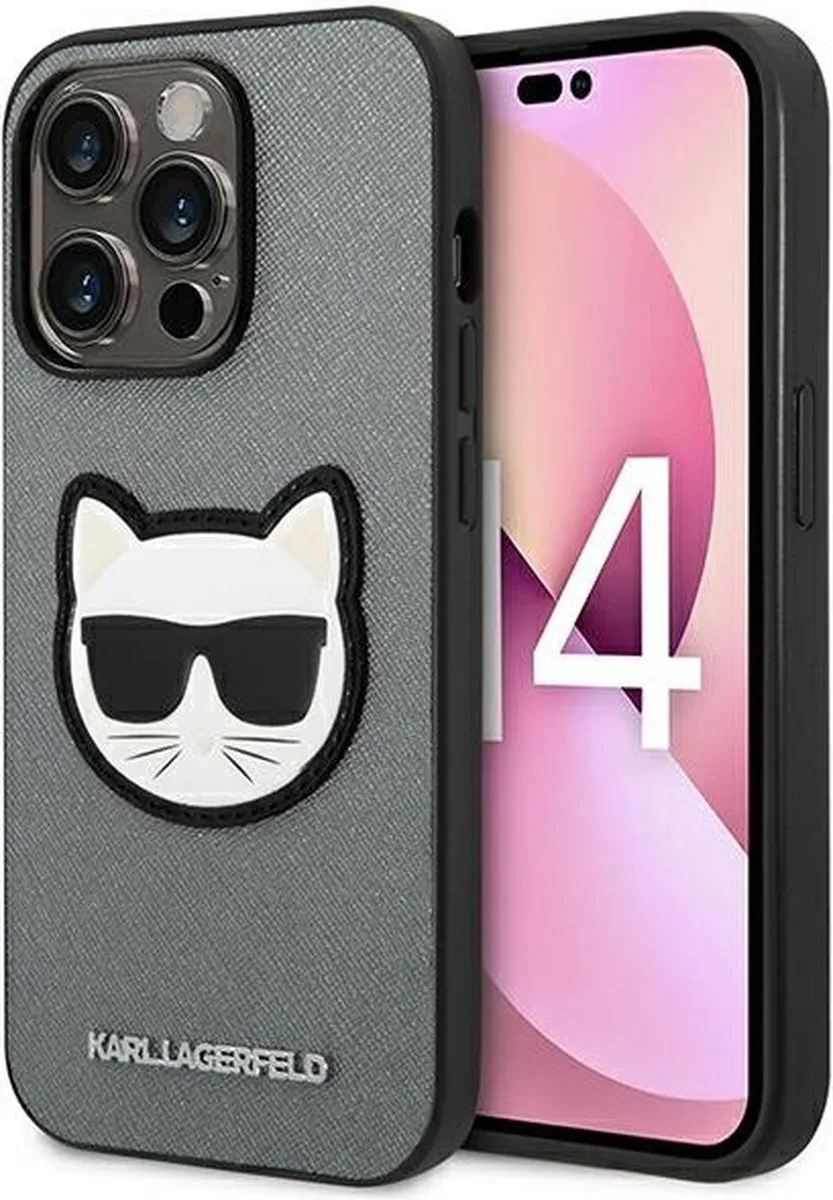 Karl Lagerfeld Apple iPhone 14 Pro Hoesje Saffiano Choupette - Zilver