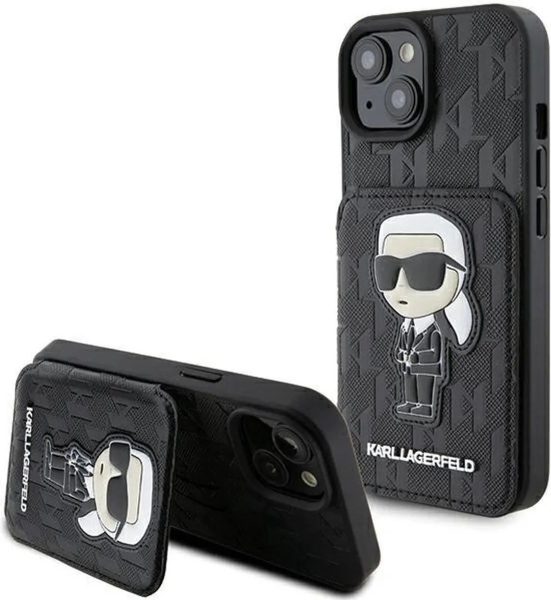 Karl Lagerfeld Saffiano Ikonik Patchhoes iPhone 15 - Zwart