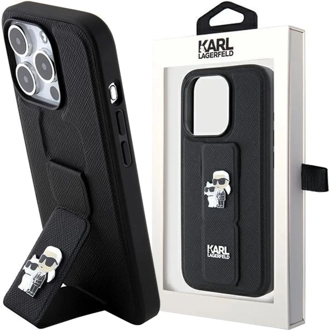 Karl Lagerfeld Gripstand Saffiano Karl&Choupette iPhone Hoesje