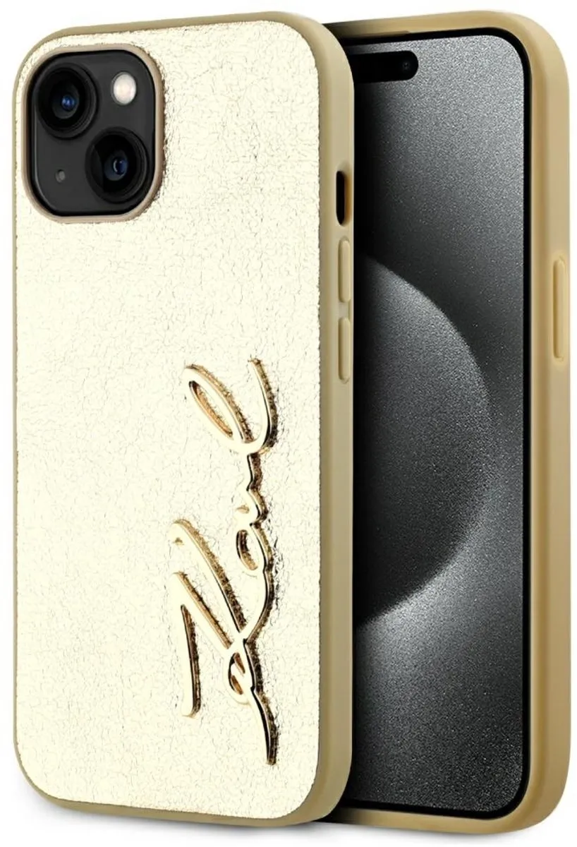Karl Lagerfeld Hoesje iPhone 15 Gekreukeld PU Goud - KLHCP15SPFMFBKMD - afbeelding 6 van 6
