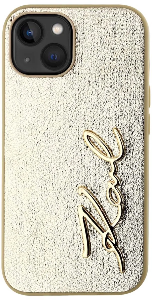 Karl Lagerfeld Hoesje iPhone 15 Gekreukeld PU Goud - KLHCP15SPFMFBKMD