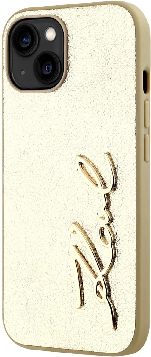 Karl Lagerfeld Hoesje iPhone 15 Gekreukeld PU Goud - KLHCP15SPFMFBKMD