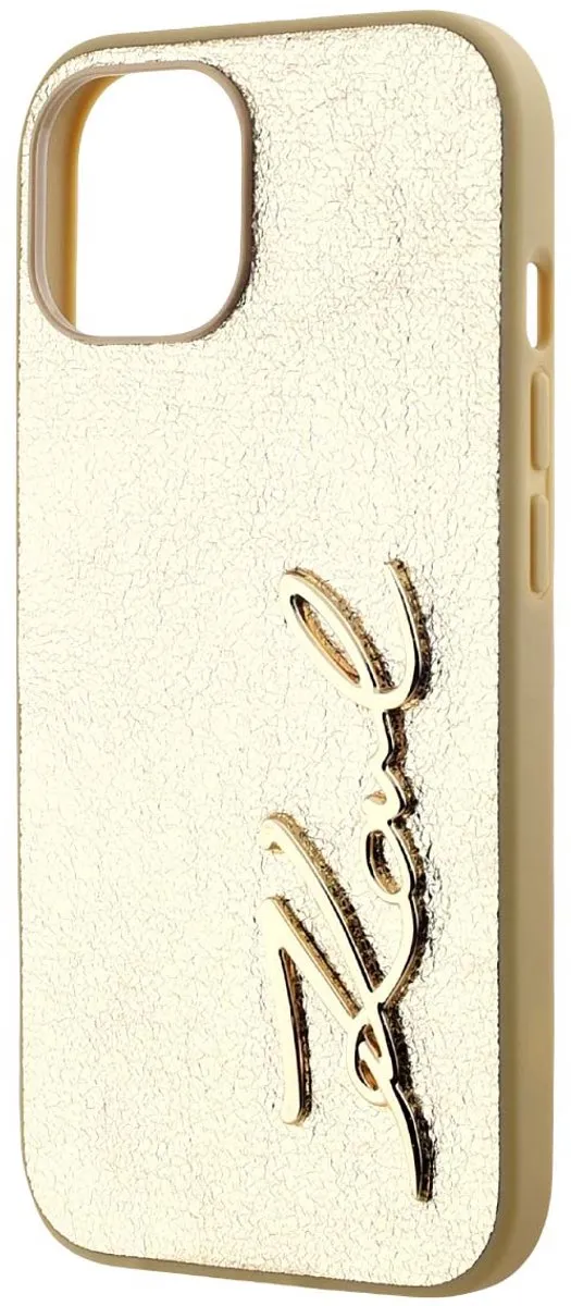 Karl Lagerfeld Hoesje iPhone 15 Gekreukeld PU Goud - KLHCP15SPFMFBKMD