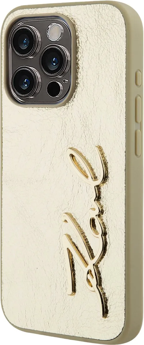 Karl Lagerfeld Hoesje iPhone 15 Pro Goud - KLHCP15LPFMFBKMD