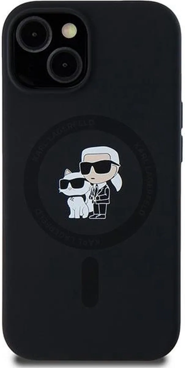 Karl Lagerfeld Siliconen Karl&Choupette MagSafe Hoesje iPhone 15/14 Plus - Zwart