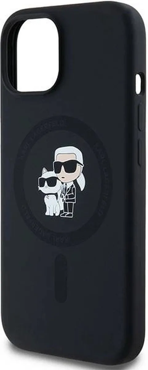 Karl Lagerfeld Siliconen Karl&Choupette MagSafe Hoesje iPhone 15/14 Plus - Zwart