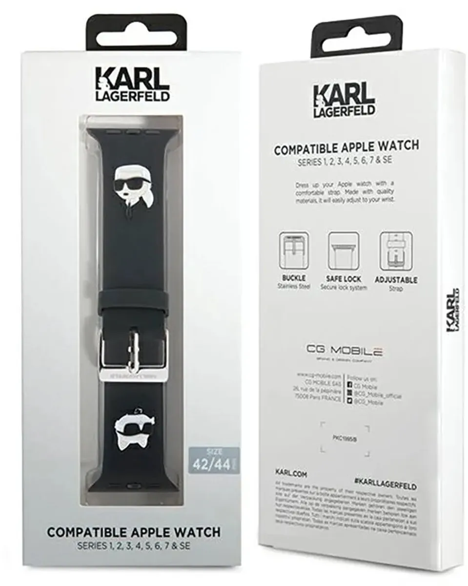 Karl Lagerfeld Karl&Choupette 3D Rubberen Hoofdband - Apple Watch 42-49mm - Zwart