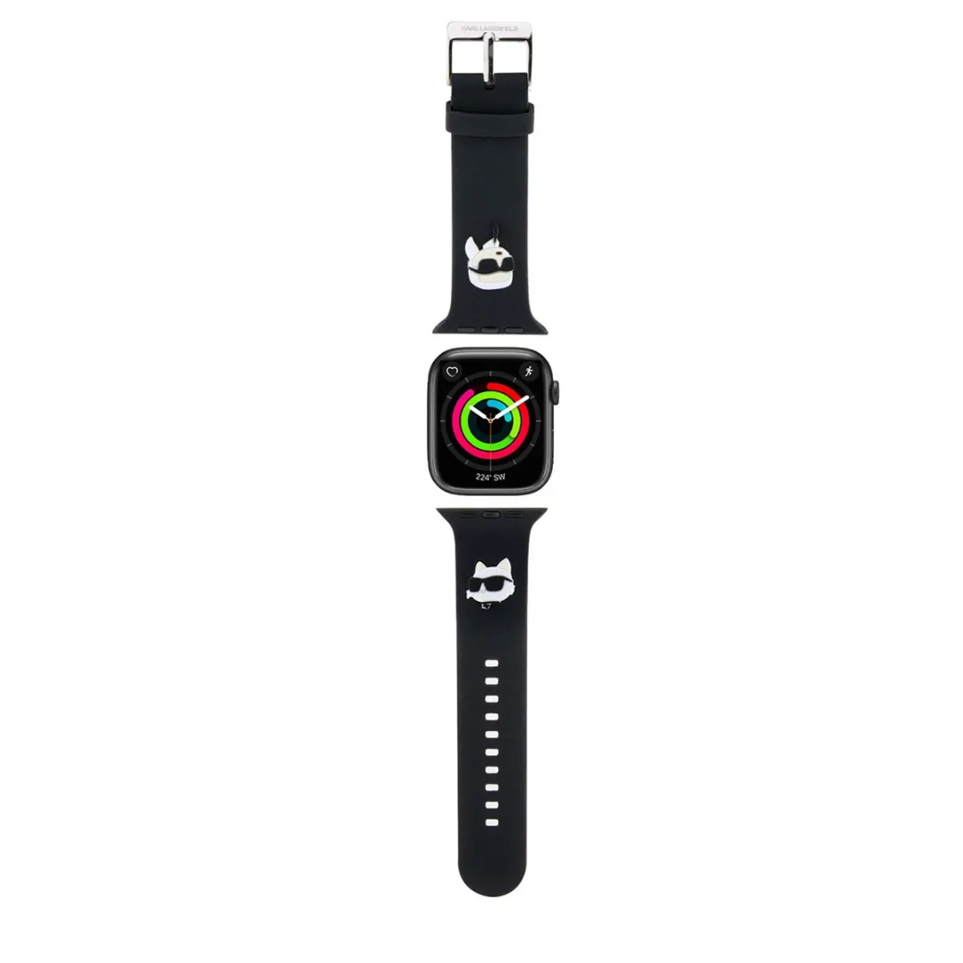Karl Lagerfeld Karl&Choupette 3D Rubberen Hoofdband - Apple Watch 42-49mm - Zwart