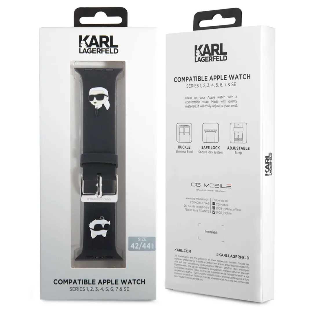 Karl Lagerfeld Karl&Choupette 3D Rubberen Hoofdband - Apple Watch 42-49mm - Zwart