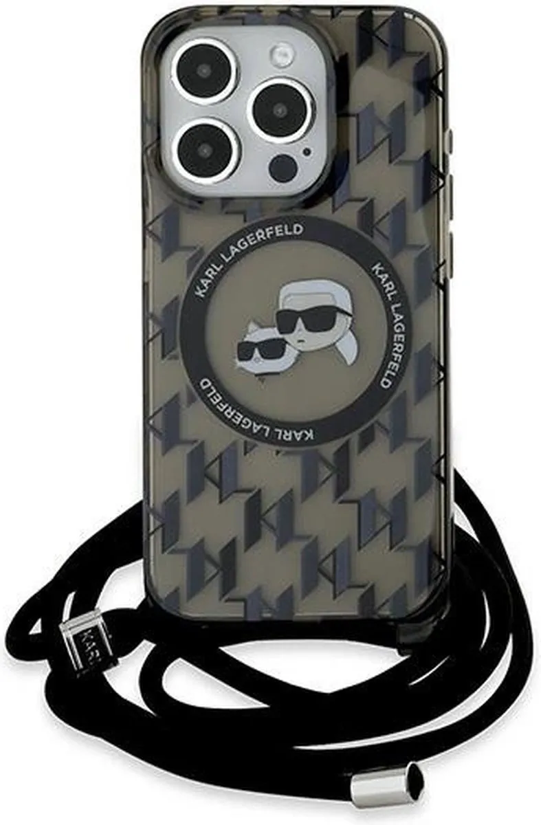 Karl Lagerfeld IML Crossbody Monogram MagSafe Hoesje iPhone 15 Pro Max - Zwart