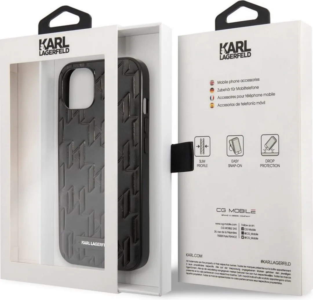 Karl Lagerfeld Monogram Plaque Back Case iPhone 13 Mini - Zwart