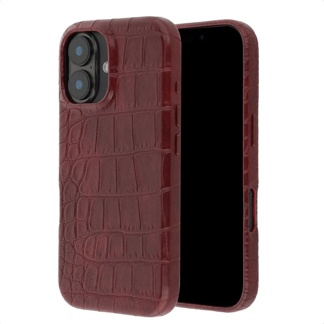 Selencia Hoesje iPhone 16 - Croco Burgundy - MagSafe