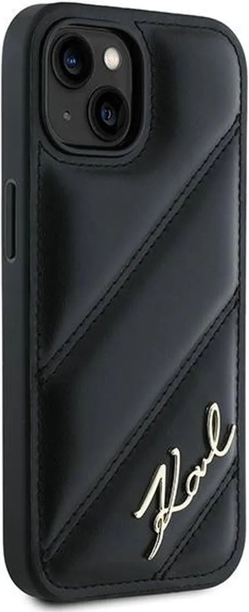 Karl Lagerfeld Diagonal Quilted Script Hoesje iPhone 15 Plus/14 Plus - Zwart - afbeelding 6 van 6