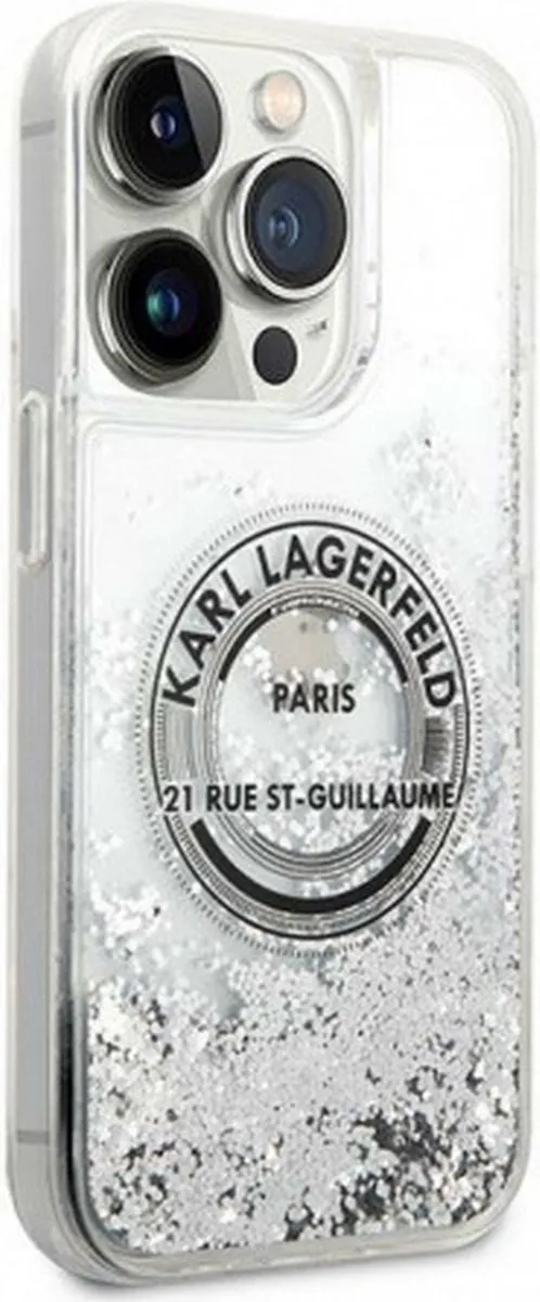 Karl Lagerfeld Liquid Glitter Back Case iPhone 14 Pro - Grijs