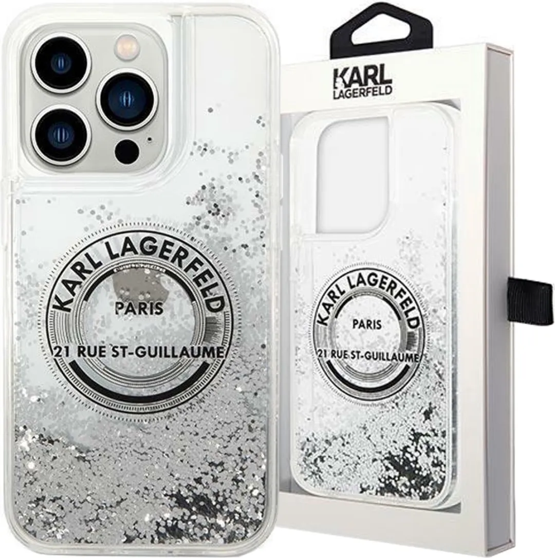 Karl Lagerfeld Liquid Glitter Back Case iPhone 14 Pro - Grijs