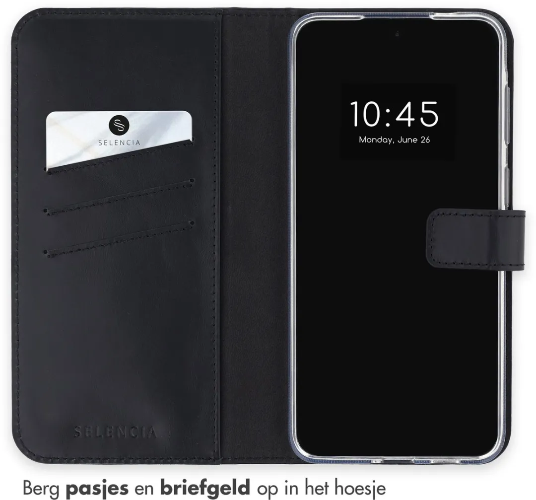 Selencia Hoesje Samsung Galaxy A57 - Echt Lederen Bookcase 3 Stuks - Zwart