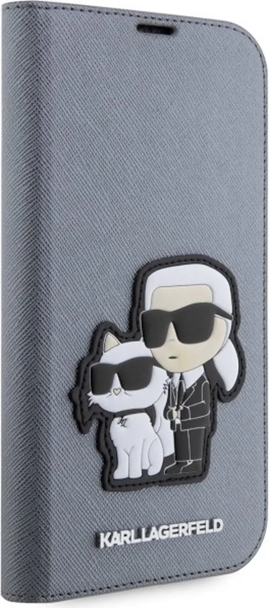 Karl Lagerfeld KLBKP14XSANKCPG Hoesje iPhone 14 Pro Max - Zilver Saffiano