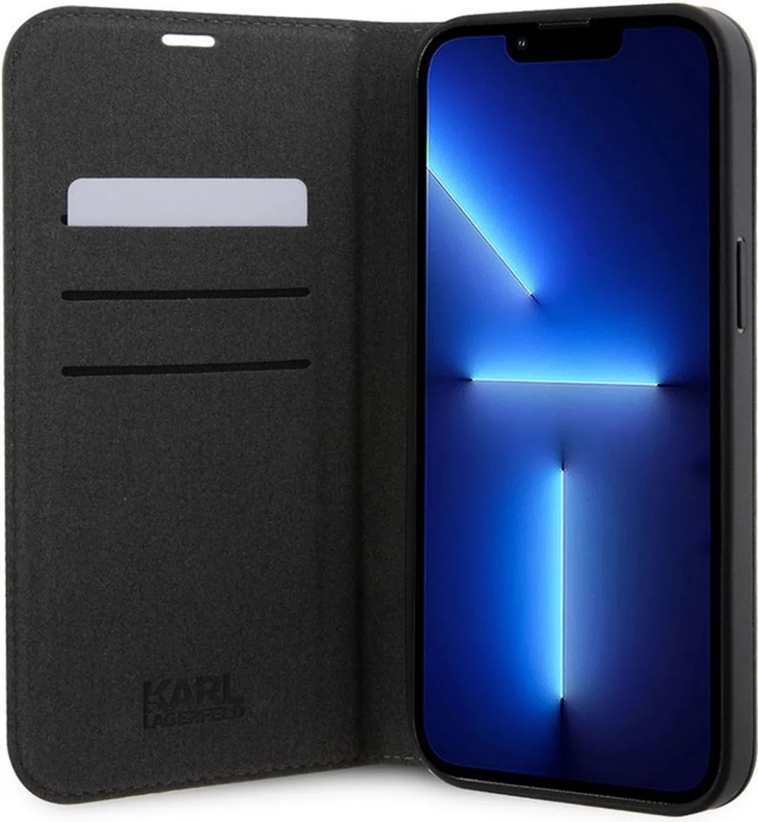 Karl Lagerfeld Saffiano Book Case KLHBKIP12MSAK - iPhone 12/12 Pro - 3 Pasjes - Zwart