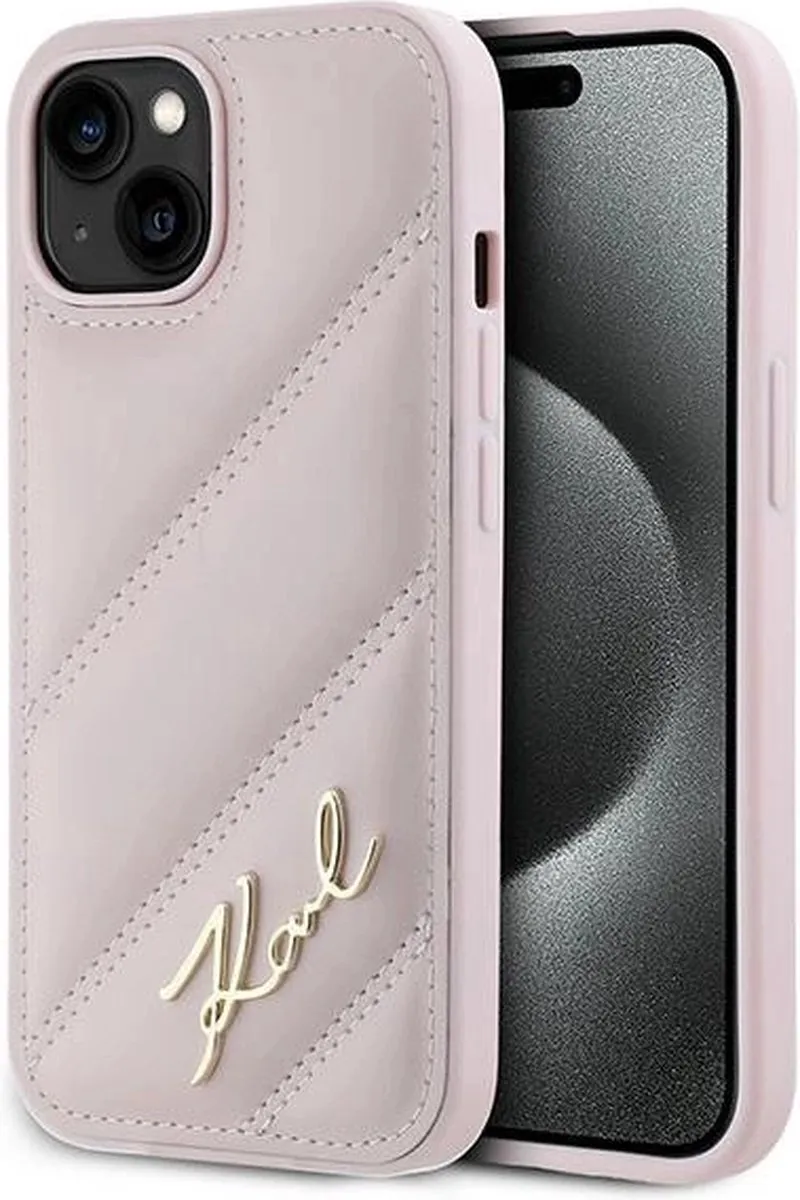 Karl Lagerfeld Diagonal Quilted Script Hoesje iPhone 15/14/13
