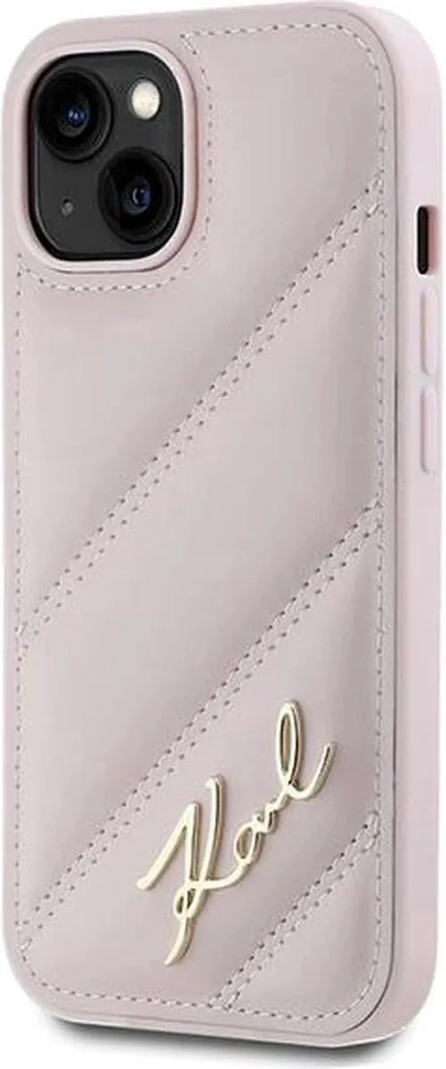 Karl Lagerfeld Diagonal Quilted Script Hoesje iPhone 15/14/13 - Roze