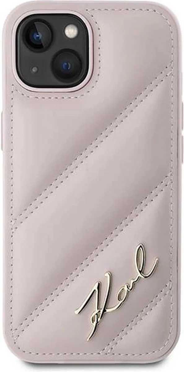 Karl Lagerfeld Diagonal Quilted Script Hoesje iPhone 15/14/13 - Roze