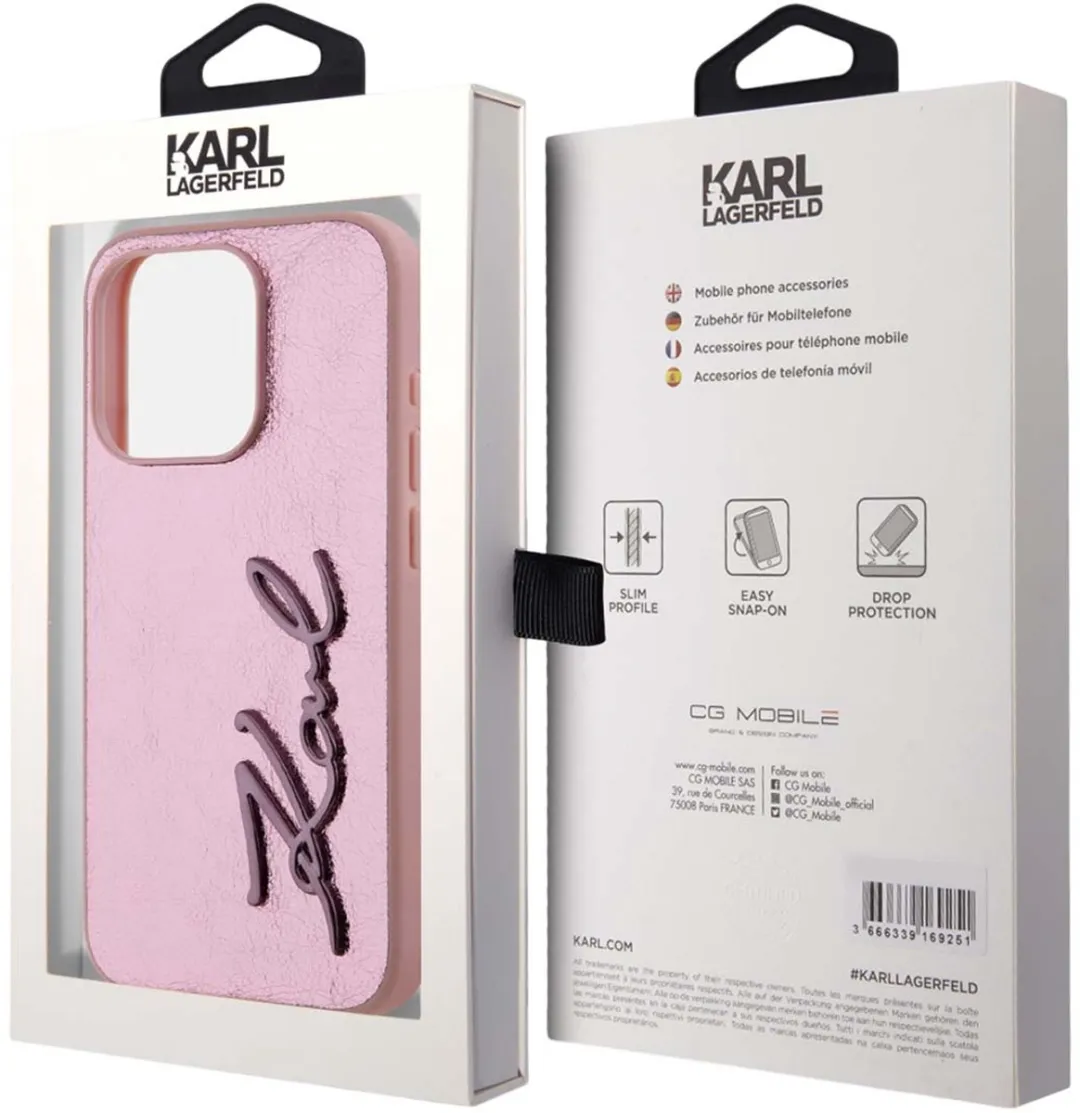 Karl Lagerfeld Hoesje iPhone 15 Pro Roze - Gekreukeld PU
