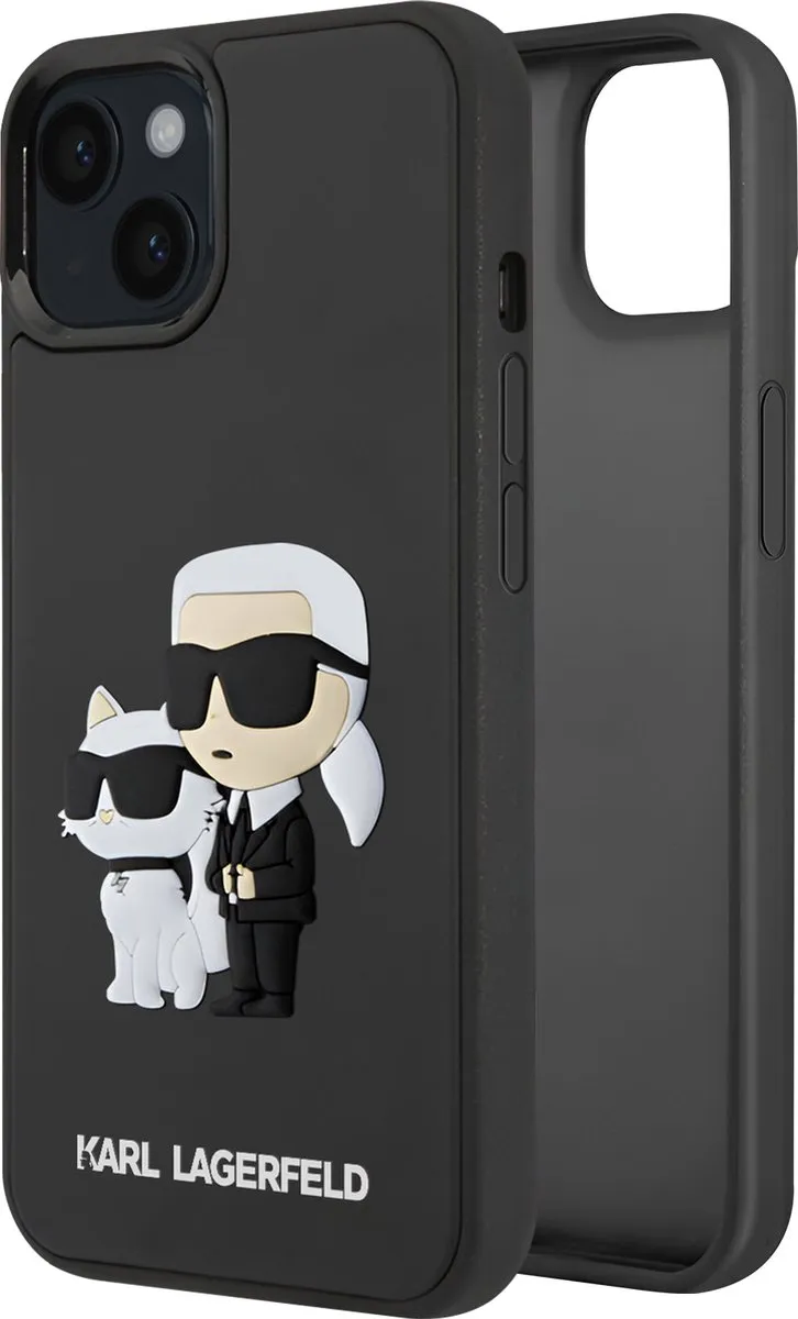 Karl Lagerfeld 3D Rubber Karl & Choupette iPhone 15 Plus Hoes - Zwart H90699
