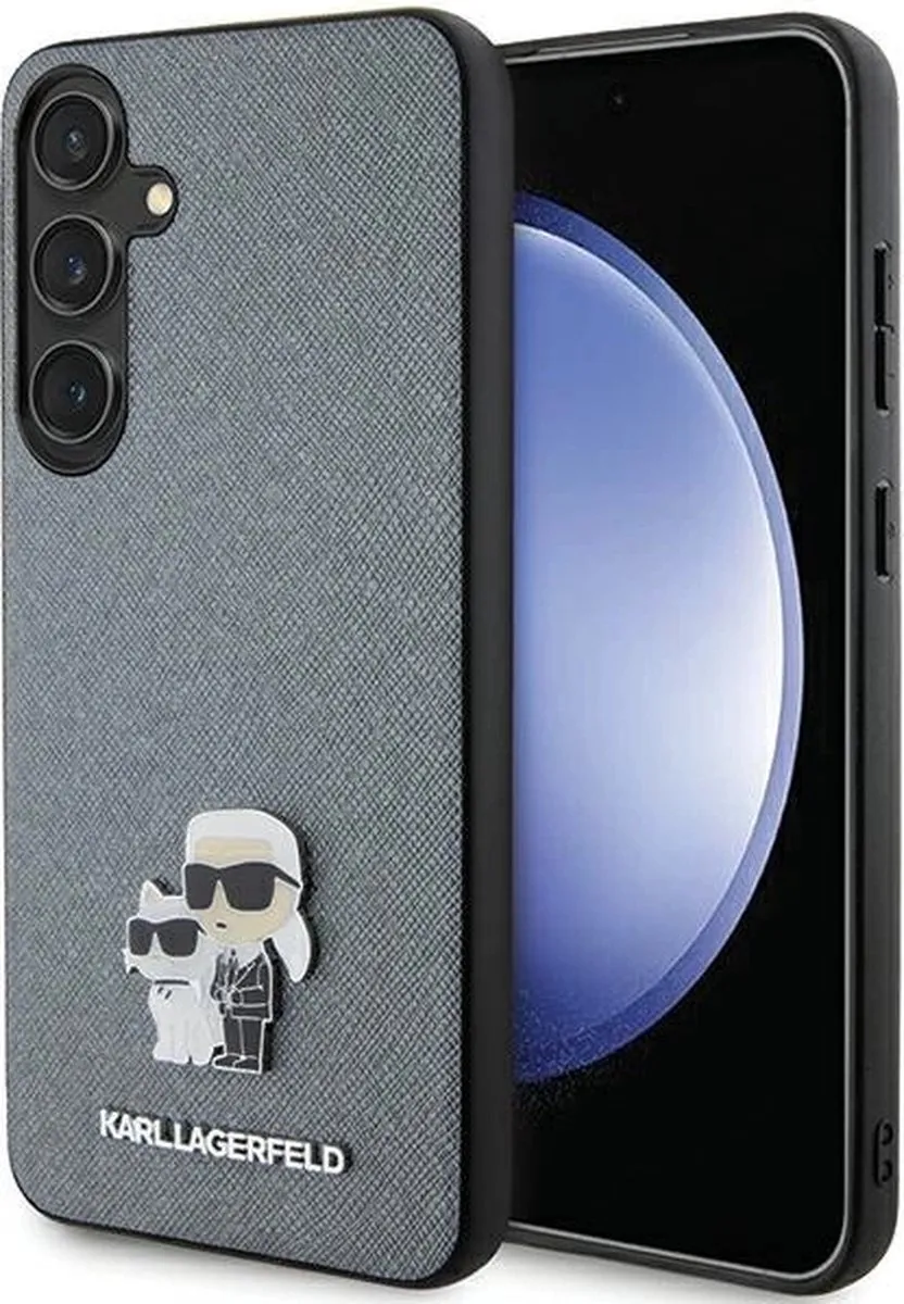 Karl Lagerfeld Saffiano Karl&Choupette Pin-hoesje - Samsung Galaxy S24+ Grijs