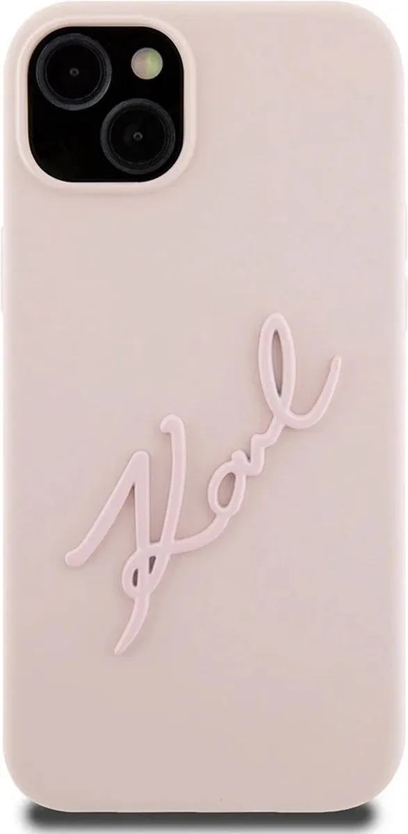 Karl Lagerfeld iPhone 15/14 Plus Hoesje - Roze Script Logo